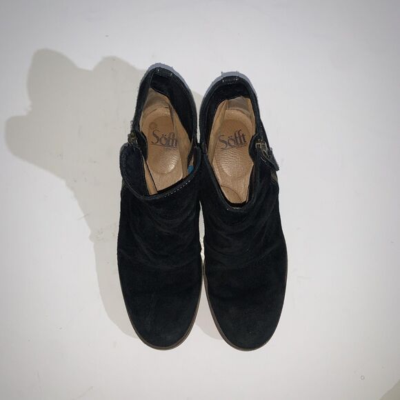 Sofft Boots Womens Size 8.5 Black Suede Ankle Zip Ruched Low Heel Booties SF0053 - Picture 5 of 9